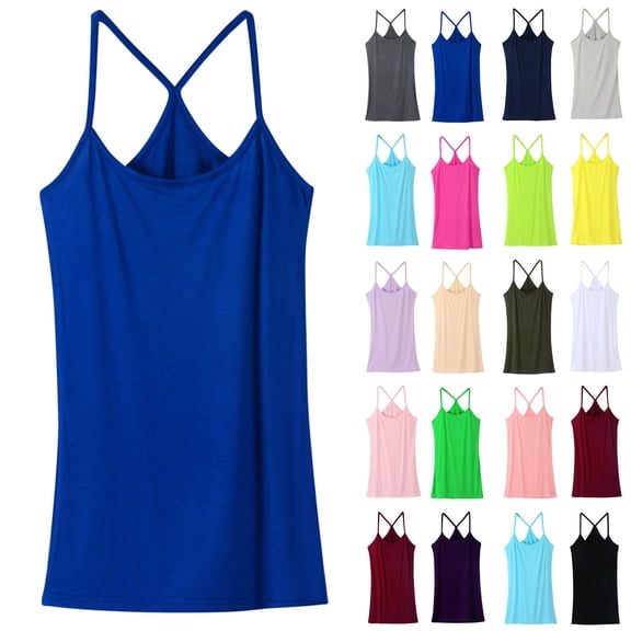YHAJDS Basic Undershirt Tanks Women Solid Color Round Neck Spaghetti Strap Sleeveless Casual Top