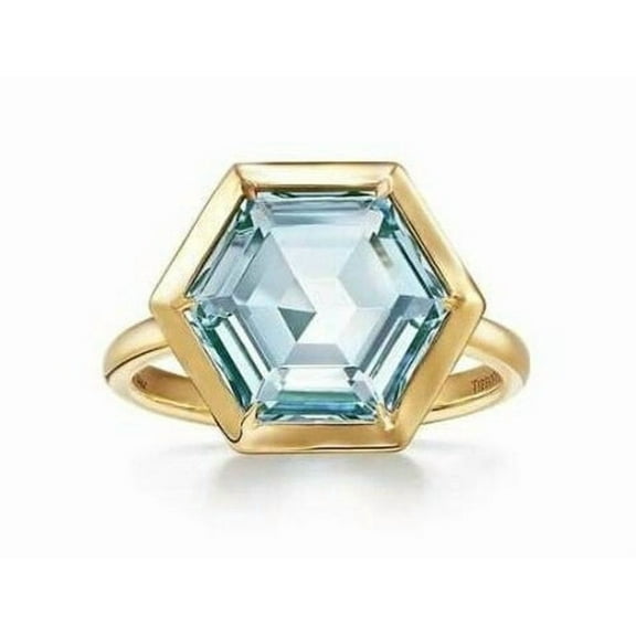 Big Aquamarine Ring Hexagon Ring 18k Gold Plated Ring · March Birthstone unique Aquamarine 925 sterling Ring Gift For her Aquamarine Ring.