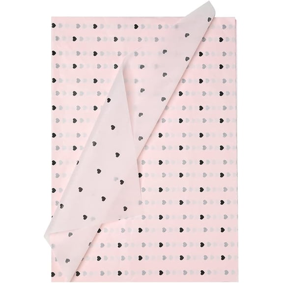 Fresh Flower Wrapping Paper 19.7x27.5 Large Pink With Black Heart Tissue Paper for Gift Bags and Boxes, 28 Sheets Clothes Shoes Cake Baking Packaging Paper (2 Pink   Black Heart)