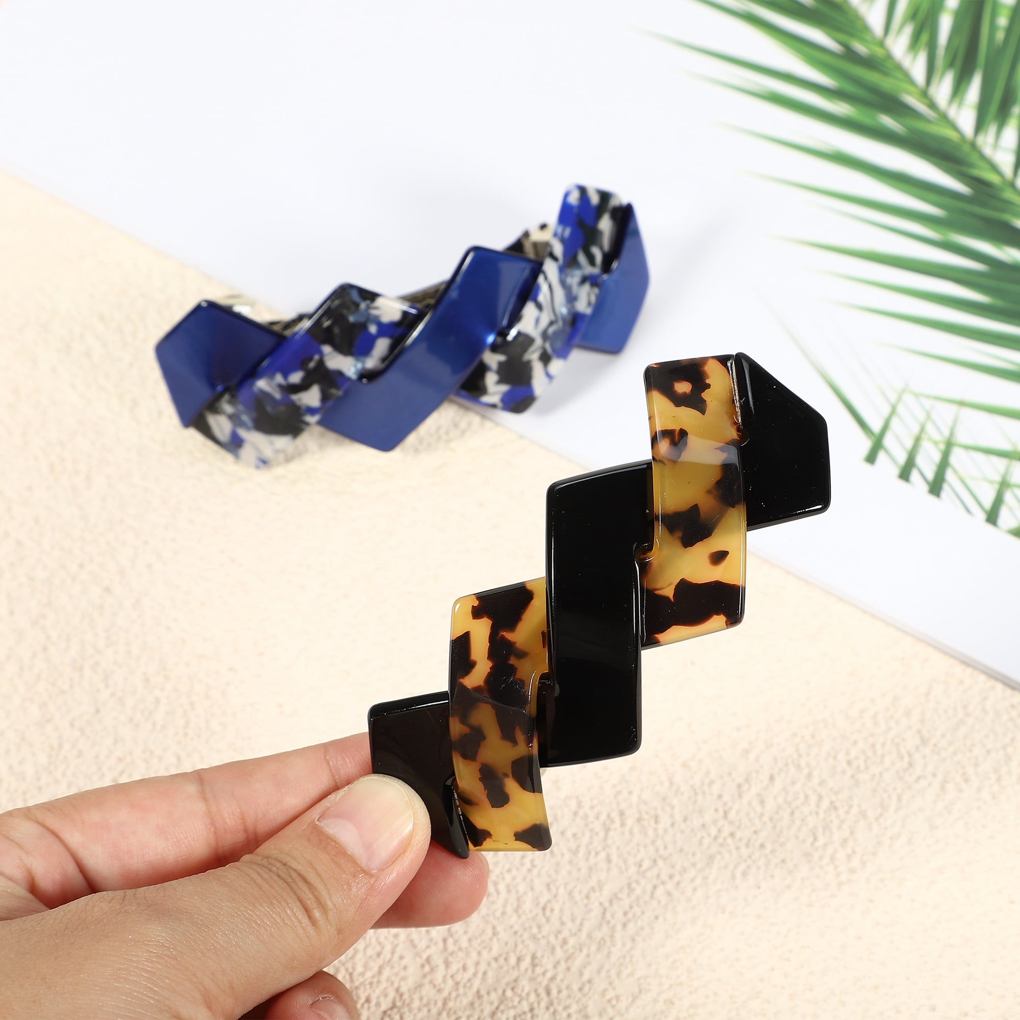 Unique Bargains 2Pcs Tortoise Shell Hair Barrettes Acetate Hair Clips Blue Amber