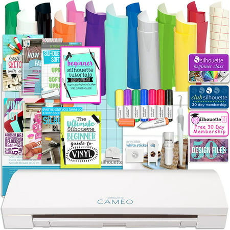 Silhouette Cameo 3 Bluetooth Bundle with Oracal 651 Vinyl, Sketch Pens, Sticker Paper, Guide Books, and