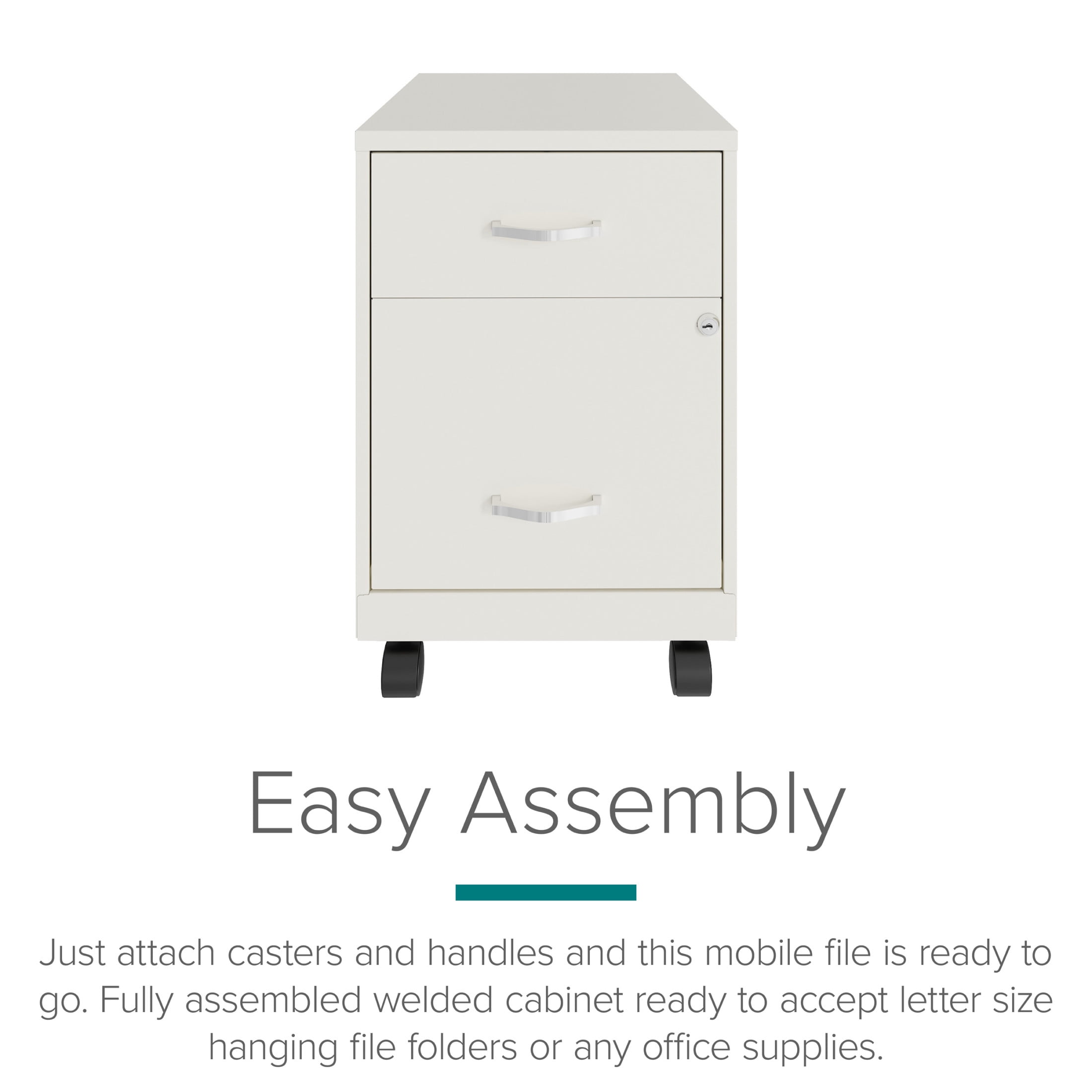Space Solutions 18" Deep 2 Drawer Letter Width Mobile Vertical File Cabinet with Accessory Drawer, White/Teal