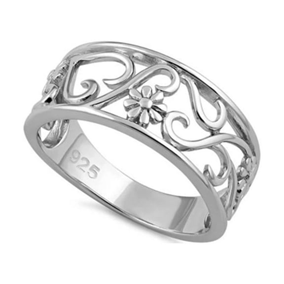 Mooneye 925 Sterling Silver Oxidized Platinum Plated Flowers Spoon Women Valentines Day Gifts Ring