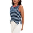 thumbnail image 4 of ATHLECHIC Camiseta sin mangas para mujer, a rayas, con bloques de color, con aberturas laterales, cuello redondo, verano, azul oscuro y rojo, talla M, 4 of 5