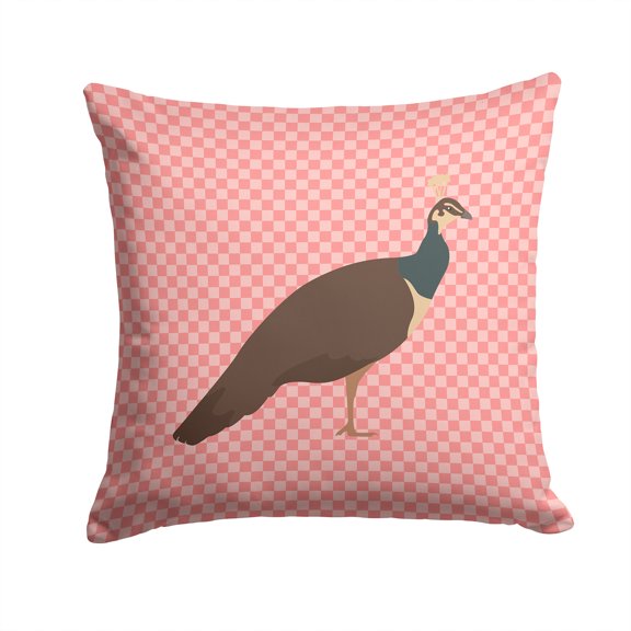 Carolines Treasures Indian Peahen Peafowl Pink Check Fabric Decorative Pillow 14Hx14W multicolor