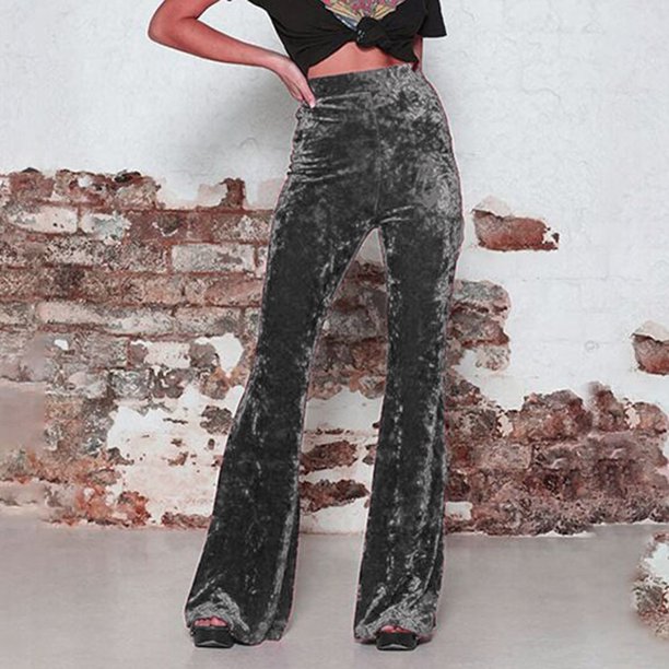 WILLBEST Pantalones Casuales elegantes para Mujer, de Cintura Alta, Acampanados, de Pierna Ancha, de Terciopelo Dorado, para Uso Diario. Extra Grande