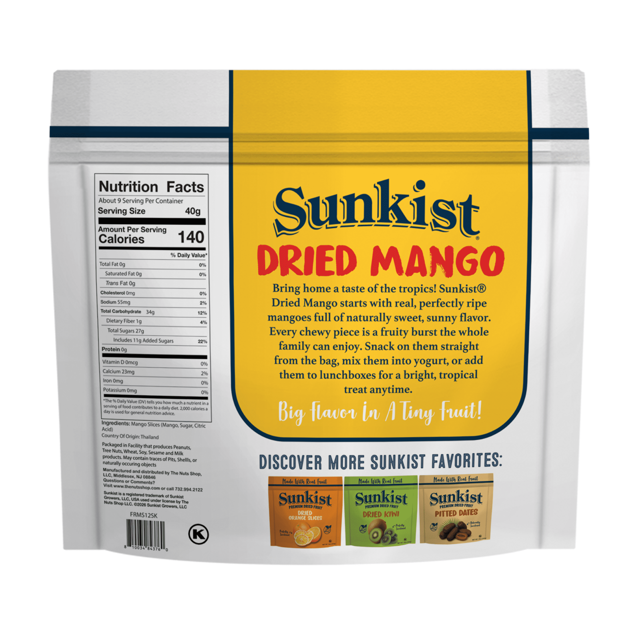 Sunkist Premium Lightly Sweetened Dried Mango, 12 oz Bag