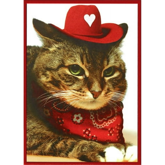 Recycled Paper Greetings Cat With Cowboy Hat & Bandana Funny Valentine's Day Card
