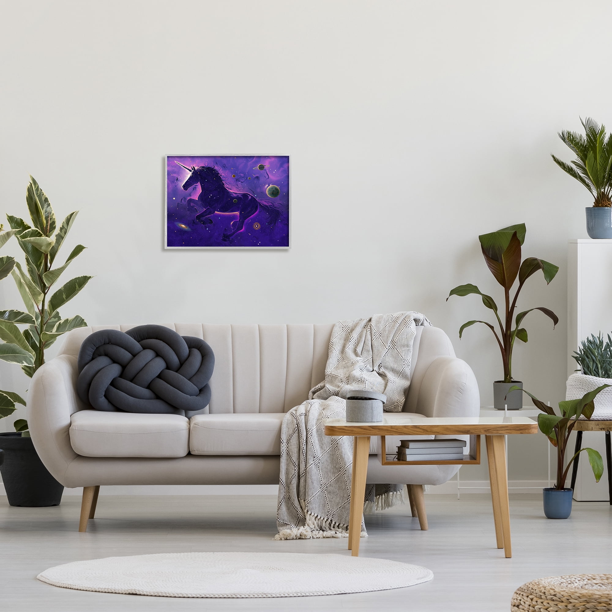 Stupell Industries Purple Unicorn Nebula Fairy Tales & Fantasy Painting Gray Framed Art Print Wall Art, 20 x 16