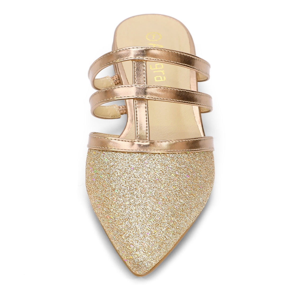 DARING DIVA Women's Glitter Pointed Toe Flats Mules Gold 7