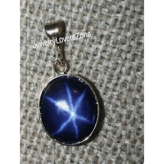 925 Sterling Silver Blue Star Sapphire Pendant Handmade Necklace for Women Oval Cut Gemstone Jewelry Gift for Valentine Day Black Vermeil 14 Inch