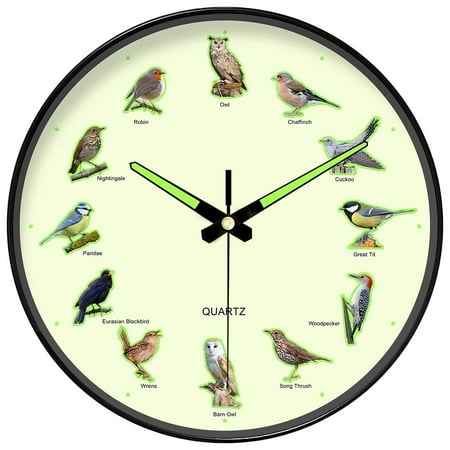 Silent Non-Ticking Wall Clock, Bird Design with Glow-in-The-Dark Feature