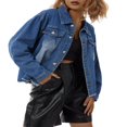 thumbnail image 1 of Veste en Jean Imitation Délavé à Manches Longues et Poches à Revers pour Femmes, 1 of 6
