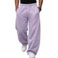 thumbnail image 2 of Dwellite Cargo Sweatpants Mens Plus Size Wide Leg Running Workout Jogger Pants Hiking Travel Oversized Comfortable Elastic Waist Fall Winter Sweatpants with Pockets Light Purple L, 2 of 7