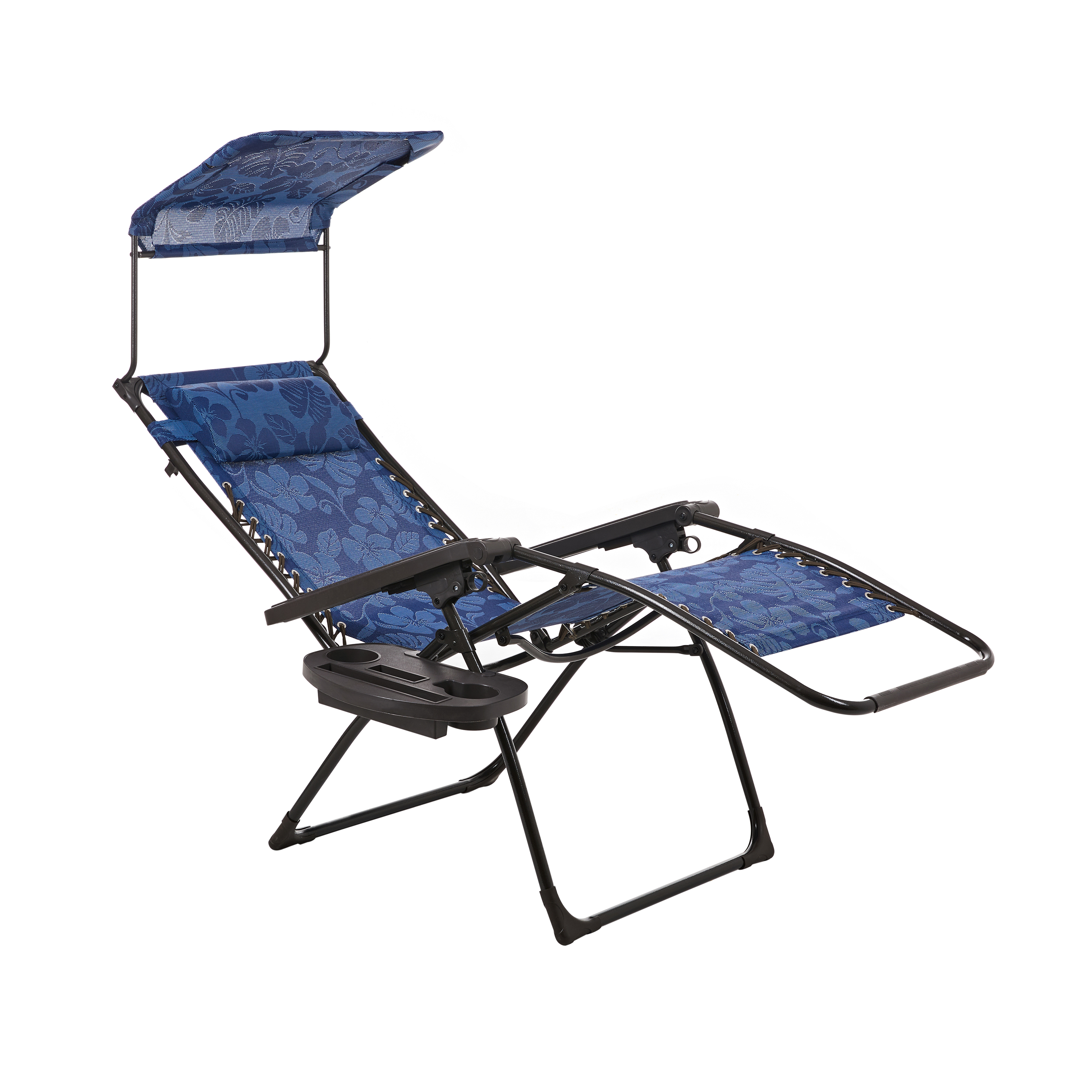 Bliss Hammocks Blue Flower 26" Wide Zero Gravity Chair w/ Adjustable Canopy, Drink Tray & Pillow, 300 Lb. Capacity - image 4 of 13