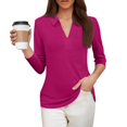 thumbnail image 4 of Long Sleeve Shirts For Women 3/4 Length Sleeve V Neck Collared Tops Summer Business Casual Work Shirts Fashion Outfits Womens Long Sleeve Tops, 4 of 5