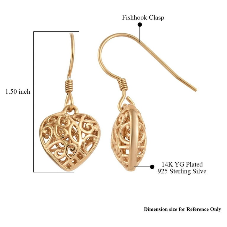 14K Yellow Gold Over Sterling Silver Heart and Flower Inspired Earring Lifter Push Backs , Shop LC
