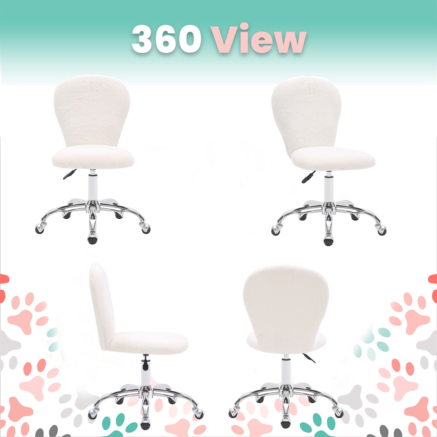 Critter Sitters Emmy 15.5 in Task Chair with Adjustable Height & Swivel, 220 lb. Capacity, White