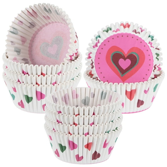 Uxcell 200-Pack Standard Cupcake Liners for Baking, Greaseproof Cupcake Wrappers for Wedding/Birthday/Party/Christmas[Pink love heart]
