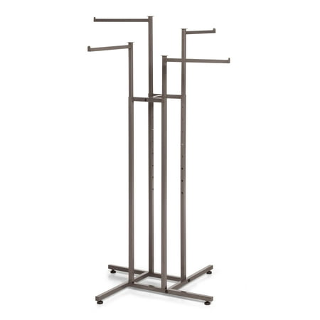 SSWBasics 4-Way Clothing Display Rack Raw Steel Straight Arms - Ideal Retail Clothing Rack for Organizing and Showcasing Garments Durable and Versatile Clothing Display Solution