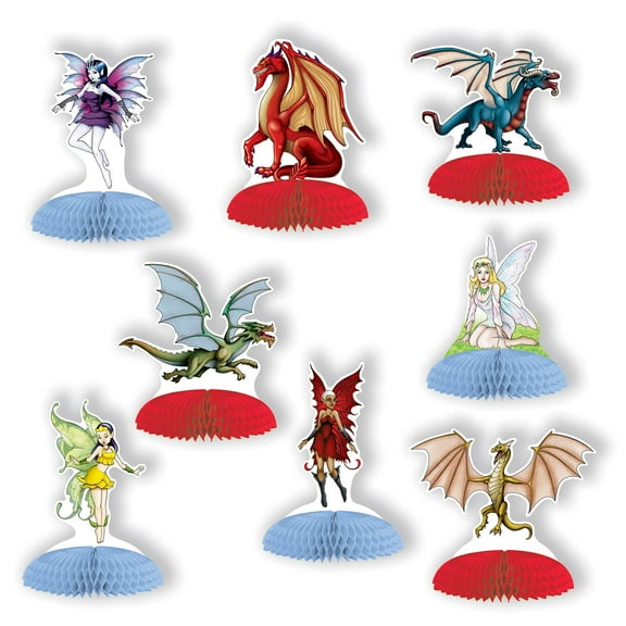 Club Pack of 12 Blue and Red Fairy and Dragon Mini Centerpiece Table Top Decors 5"