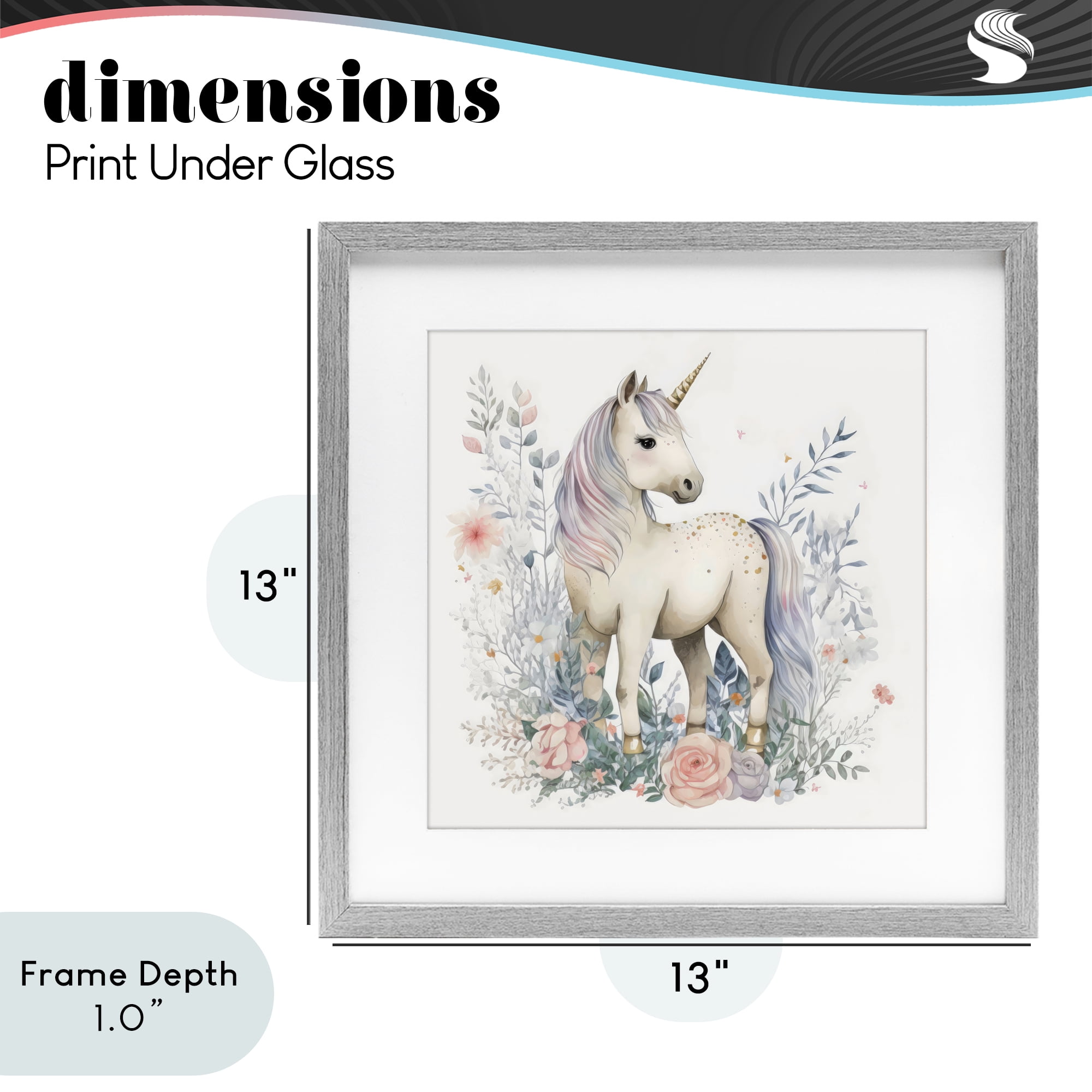 Stupell Industries Unicorn in Delicate Floral Forest Gray Framed Print Under Glass, design by Creative Studio