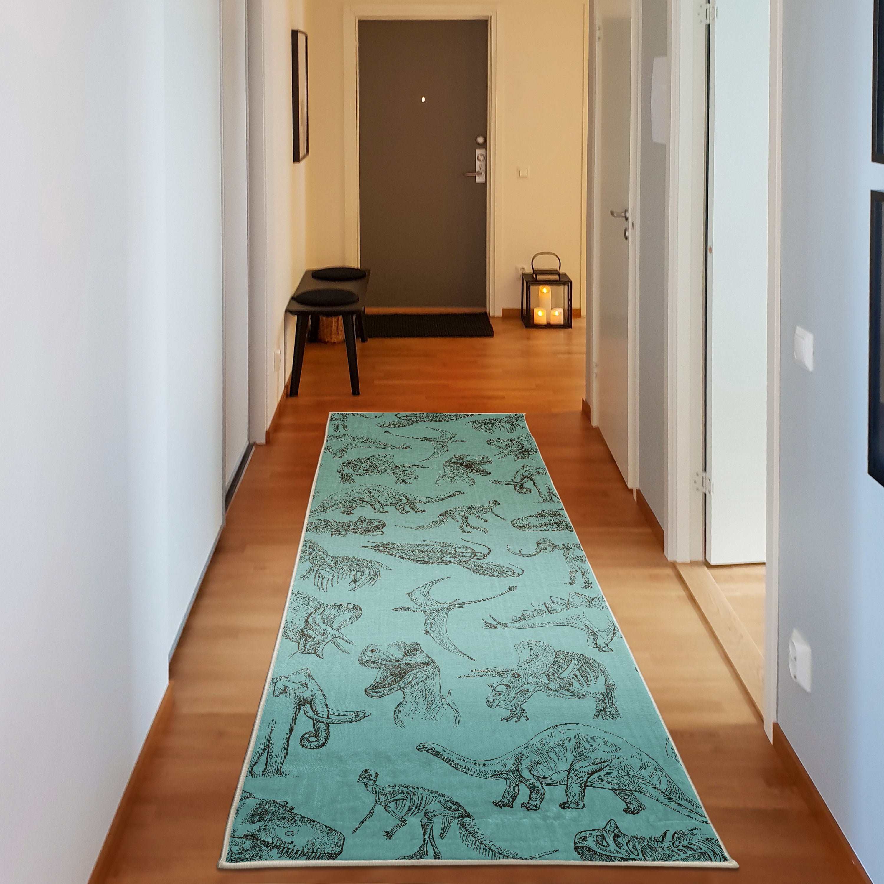 Biology Rug Design Jurassic Decorative Rug, Arrangement of Various Dinosaurs Illustrations ...