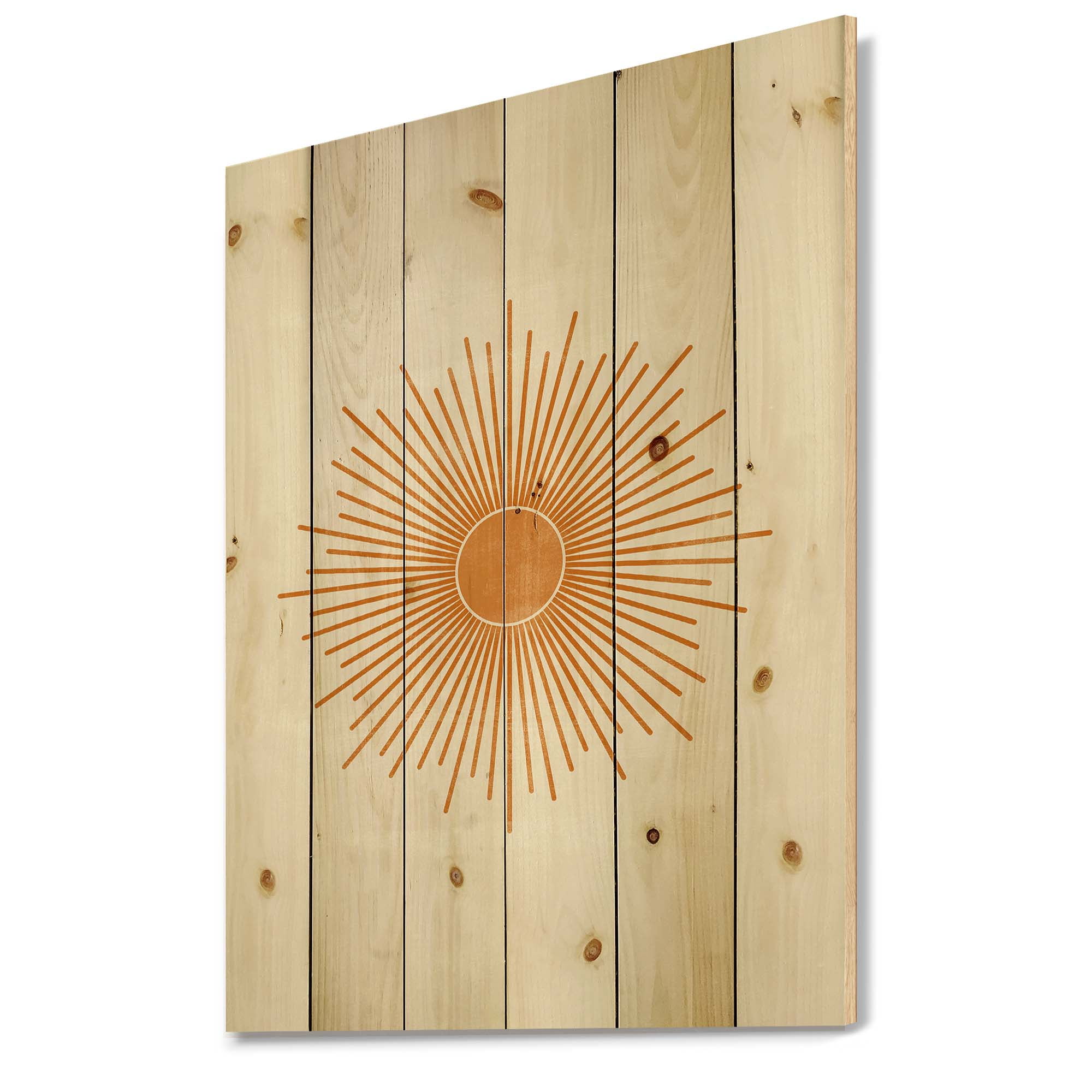 Designart 'Orange Sun Print On Beige II' Modern Print on Natural Pine Wood