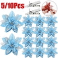 thumbnail image 2 of 5/10 piezas de 14 cm de flores navideñas rosas con purpurina para decoración del árbol de Navidad, adornos de Feliz Año Nuevo, decoración navideña para el hogar, Navidad, 2 of 5