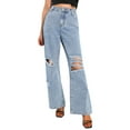 thumbnail image 2 of Coduop Women's Baggy Distressed Flare Wide Leg Jeans Ripped High Waist Straight Denim Pants, 2 of 7