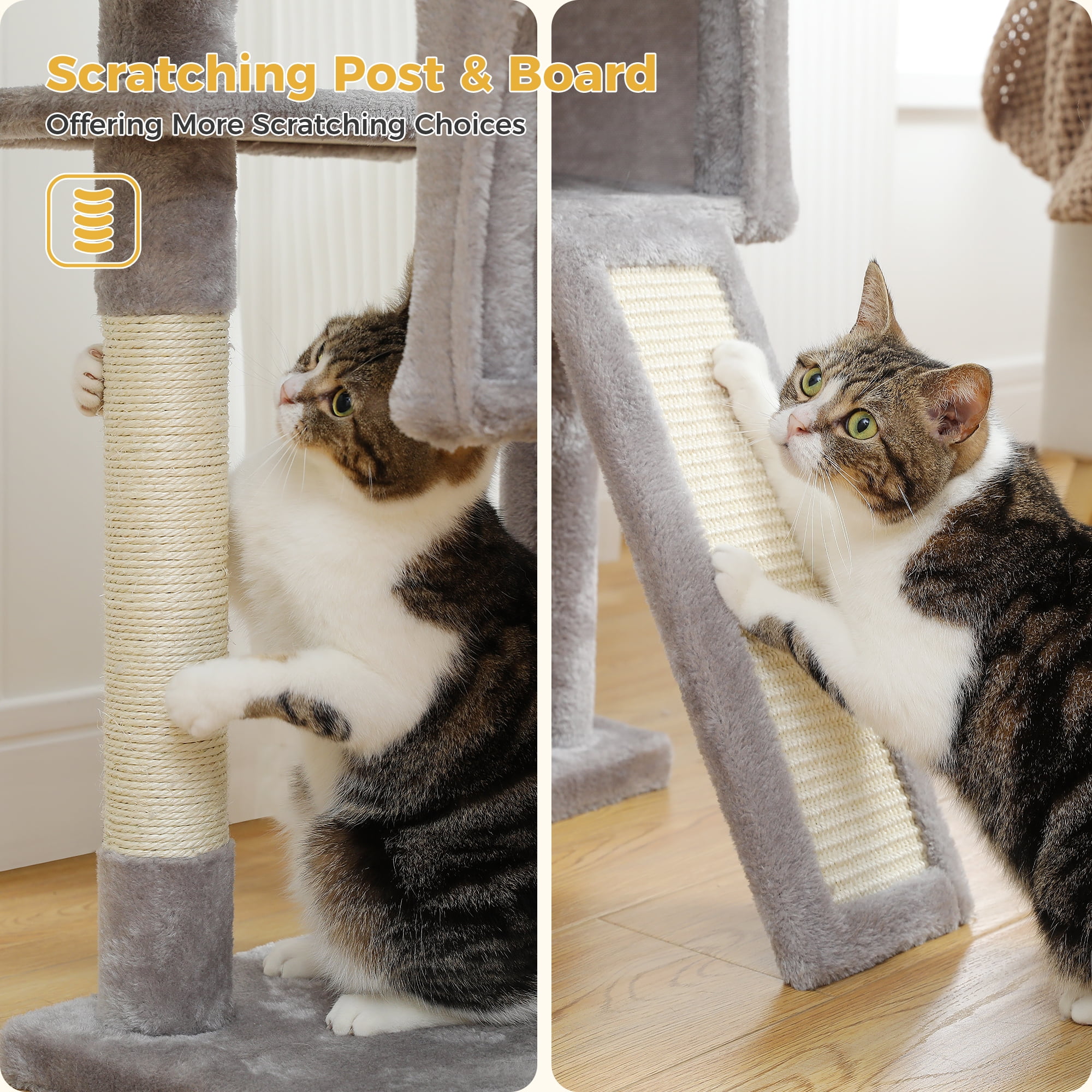 PAWZ Road 64" Cat Tree Large Cat Tower Multi-Level Cat Scratching Post Tower, Gray