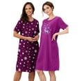 thumbnail image 5 of Dreams & Co. Women's Plus Size 2-Pack Short-Sleeve Sleepshirt Nightgown - 3X/4X, Soft Iris Pretty Flowers Multicolored, 5 of 6
