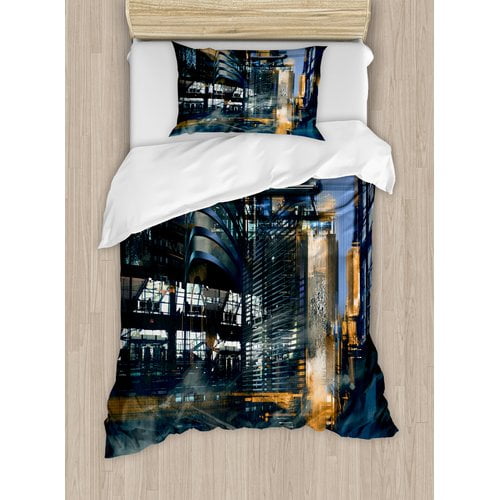 Ambesonne Futuristic Digital Paint Science Fiction Cityscape