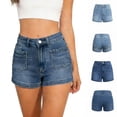 thumbnail image 2 of Umfun Women's High Waist Denim Shorts Front Pocket Roll Up Hem Casual Stretchy Jean Shorts For Summer Daily Street Dating, 2 of 7