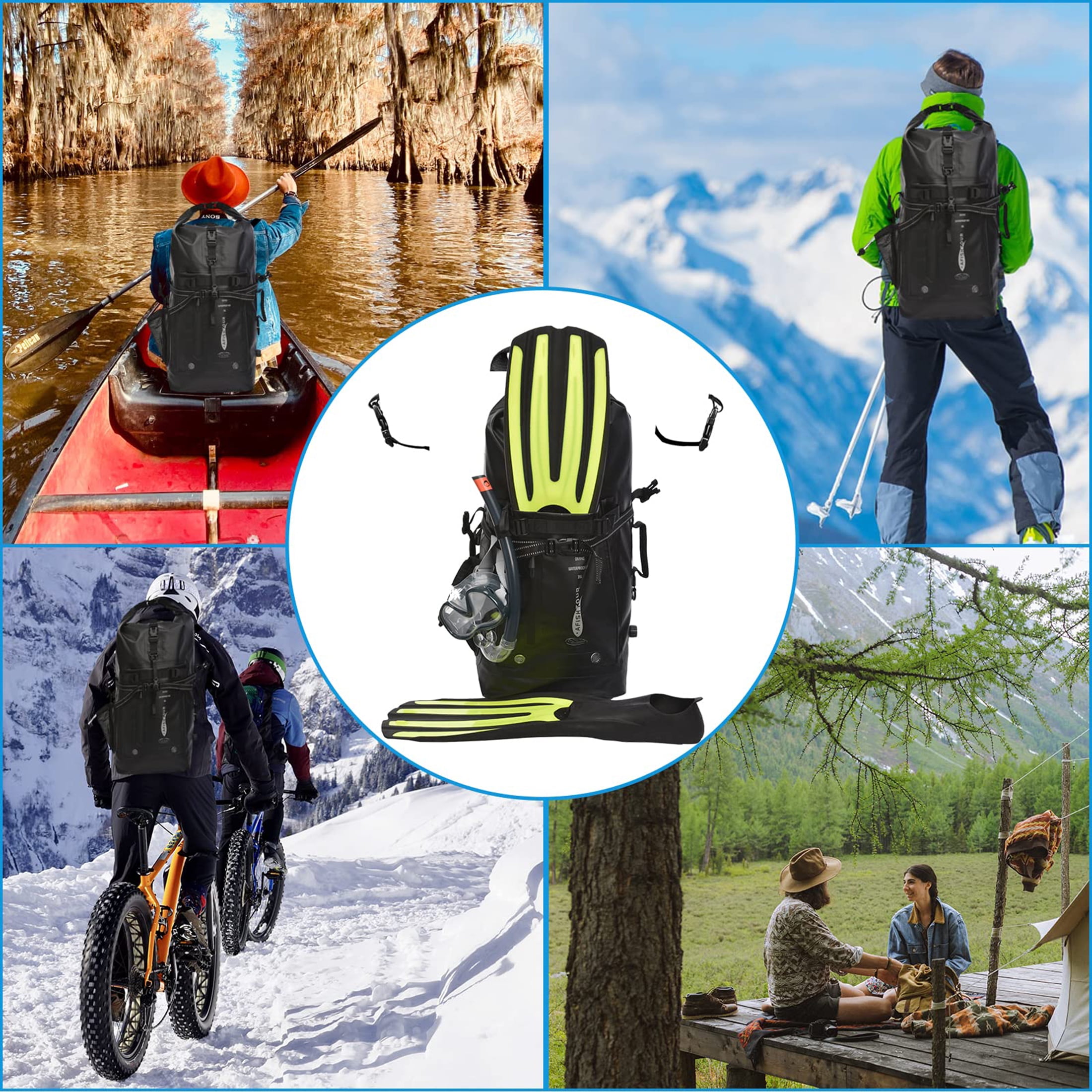 AFISHTOUR Dry Bag Waterproof Backpack, 35L Heavy Duty Roll Top Floating Dry Backpack for Kayaking, Hiking, Camping, Travel (Black)