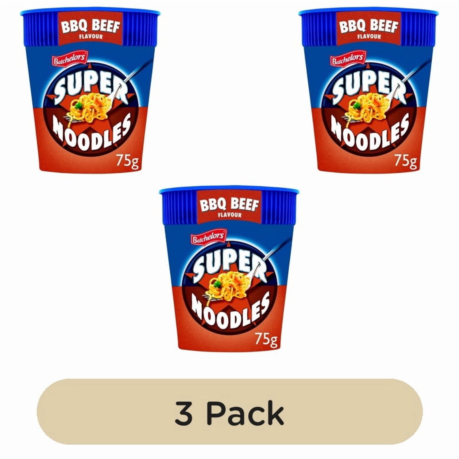 Batchelors Super Noodles BBQ Beef Flavour Instant Noodle Pot 75g, British Import (Pack of 3)