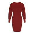 thumbnail image 3 of LLYwey Winter Dresses for Women 2024 Casual Knit Dress Long Sleeve Hip and Waist Dress Long Sleeve Collar Dress New Casual Dresses Wine M, 3 of 5