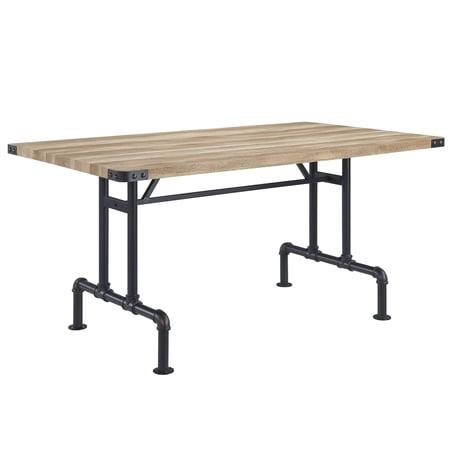Modern Design Dining Table With Oak And Metal Combination Rectangular Top Stable