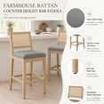 thumbnail image 4 of French Country Bar Stools Set of 2, Grey Rattan Counter Height Stools, Linen Upholstered, Farmhouse Wooden Barstools with Cane Back, Kitchen Island Chairs, Sillas para Barra de Cocina (Gray, 2 Pcs), 4 of 8