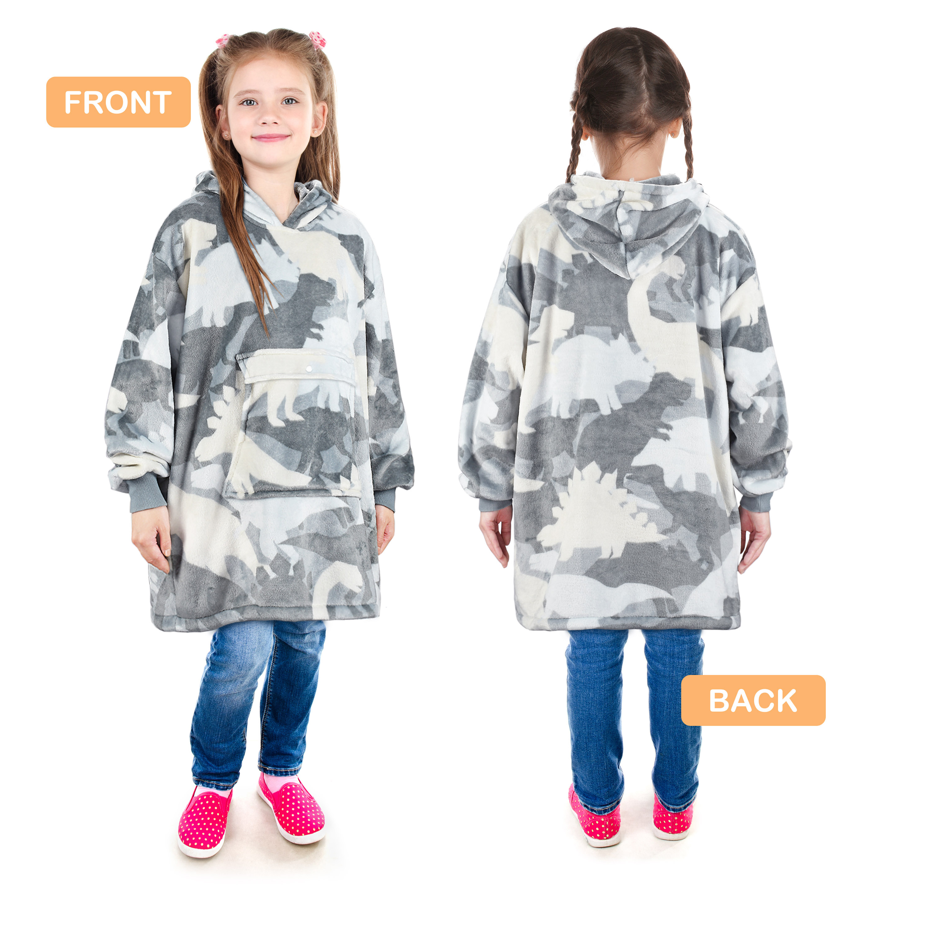 Catalonia Dionsaur Wearable Blanket Hoodie for Kids, Fleece Snuggy Sweatshirt Pullover, 4-12 Years Boy Girl Gift, 28 × 24 inches
