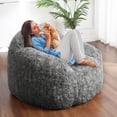 thumbnail image 3 of Negra adult faux fur plush bean bag chair con armrest - high density foam floor chair para sala de estar, 3 of 7