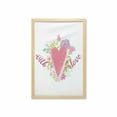 thumbnail image 1 of Romantic Wall Art with Frame, Love Lettering Heart and Tulip Lily Flower Bouquets Anniversary Doodle Composition, Printed Fabric Poster for Bathroom Living Room, 23" x 35", Multicolor, by Ambesonne, 1 of 2