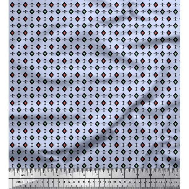 Soimoi Cotton Cambric Fabric Diamond,Plus Sign & Triangle Geometric Print Fabric by The Yard 42 Inch Wide