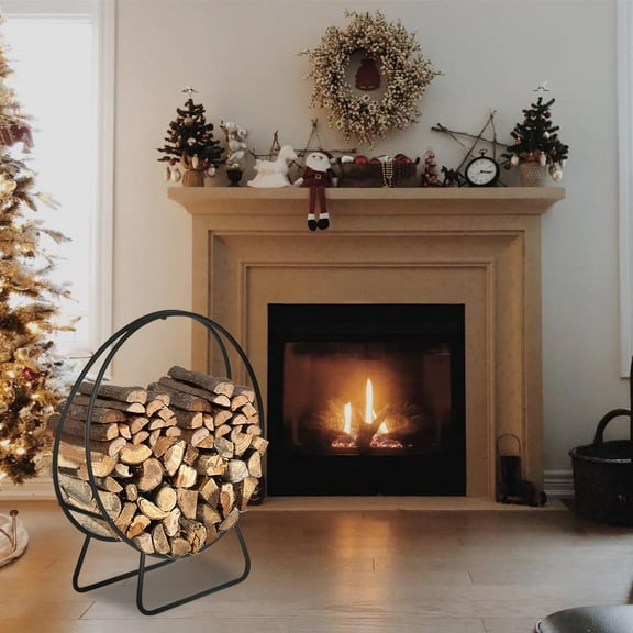 Ktaxon 24 Inch Heavy Duty Outdoor Fireplace Firewood Storage Rack Log Hoop