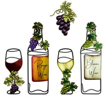 Wine Metal Wall Art Decor 5 pcs Vintage Red & White Wine Glass Wine Bottle Fake Grape Metal Decoration for Home Kitchen, Living Room, Dining Area, Farmhouse Bar Indoor Outdoor, 11inch
