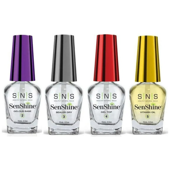 SNS SenShine Bases & Sealers - Gelous Base,Sealer Dry ,Gel Top,Vitamin Oil ( 4 Bottle Set - 0.5 oz each )