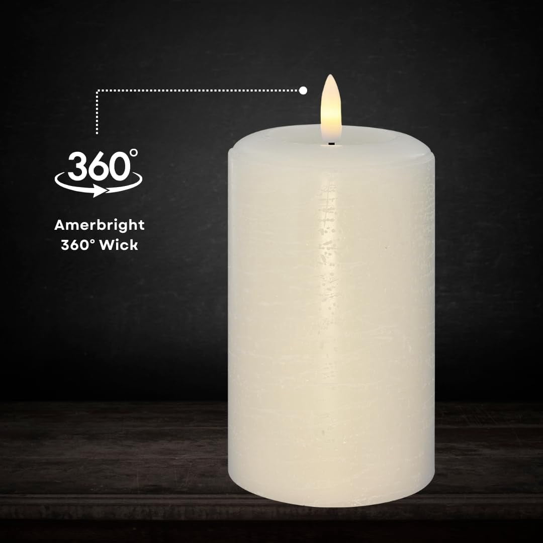 LumiPur Flameless Candles, Flickering LED Battery Operated Wax Pillar Candle, Linen White, 3-Pack