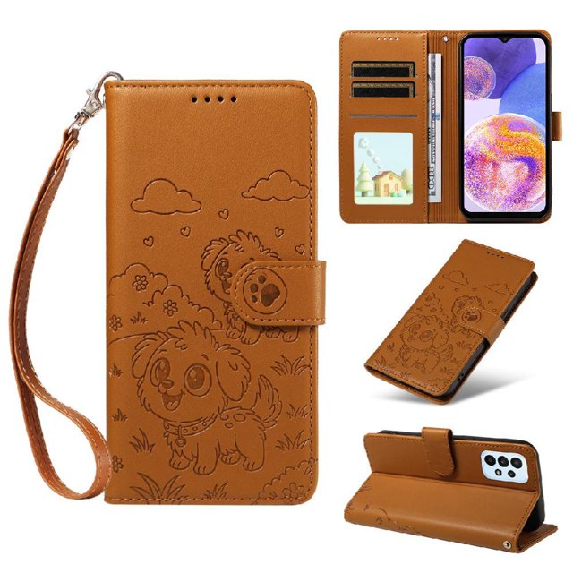 Funda Cartera GANGXUN con Diseño de Perrito en Relieve para Samsung Galaxy A23 4G/5G , Protección 360° con Ranuras y Correa Desmontable
