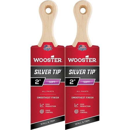 Wooster Genuine 2" Silver Tip Short Handle Angle Paintbrush 2-Pack, 5225-2-2PK