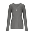 thumbnail image 6 of Posijego Women's Going out T-Shirt with Thumbhole Ribbed Long Sleeve Button V Neck Plain Basic Tee Tight Shirts, 6 of 9